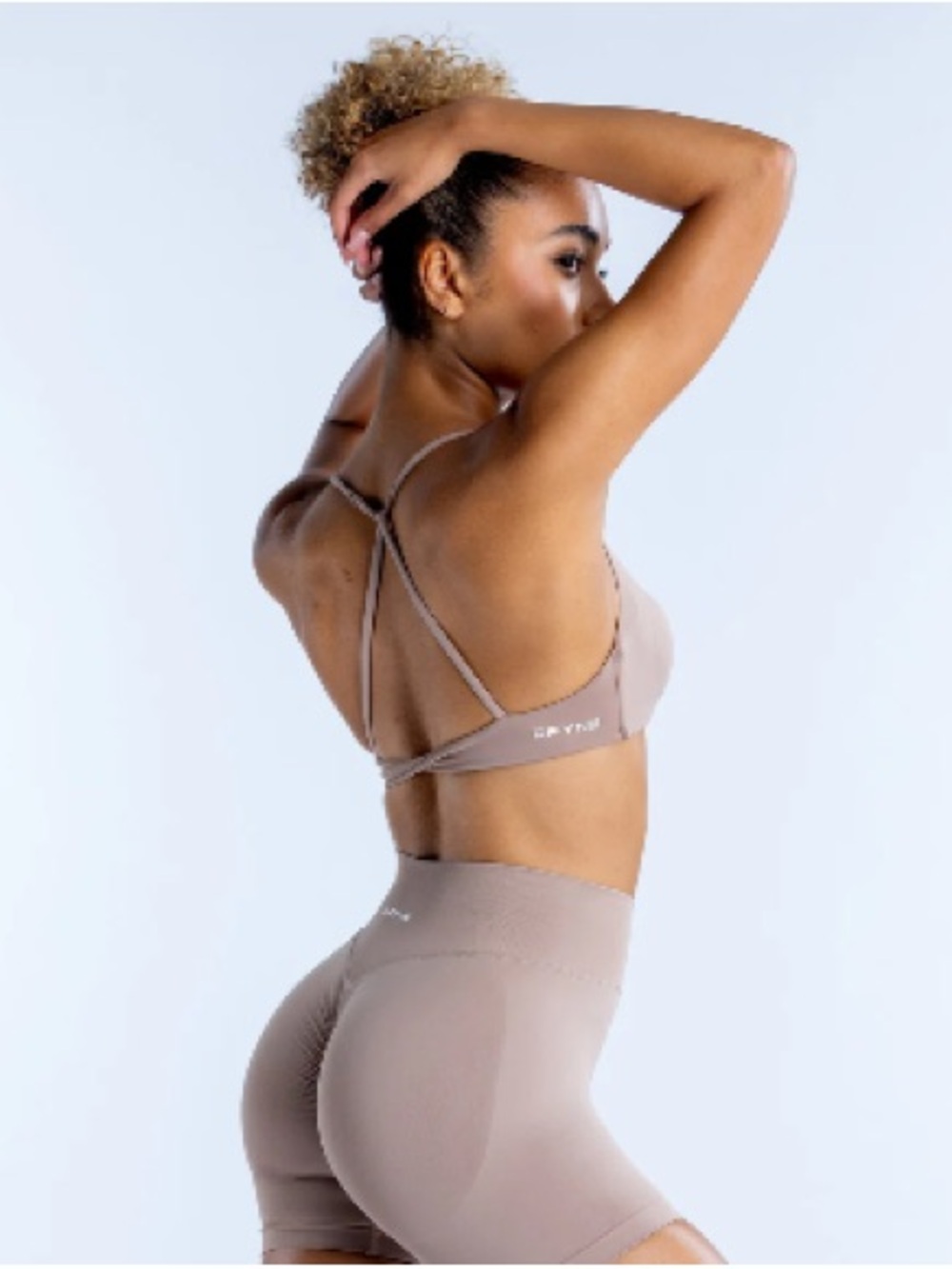 Strappy Taupe Sports Bra with Slim Back - By